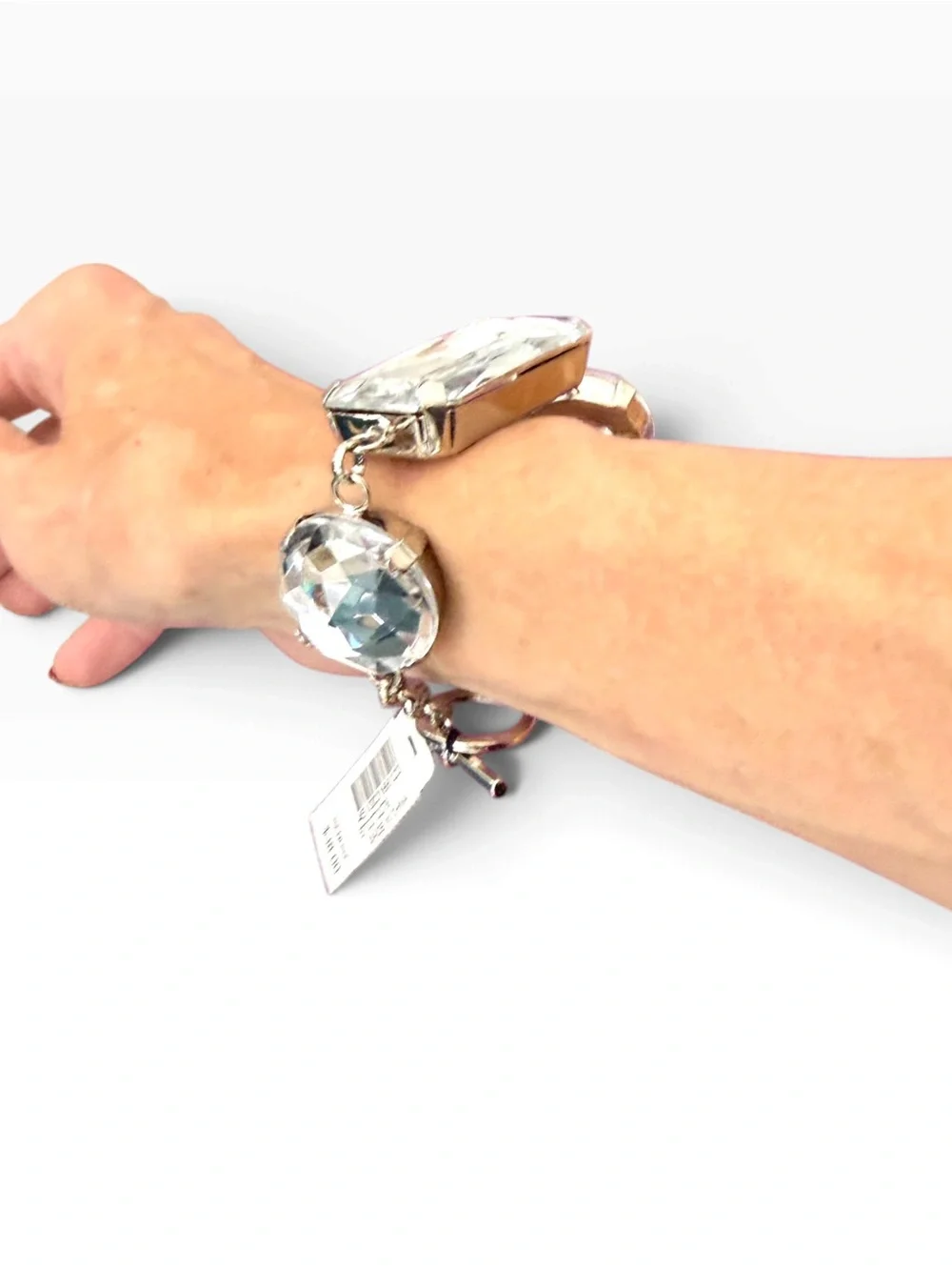 WHBM Oversized Clear Crystal Silver Toggle Statement Bracelet NWT